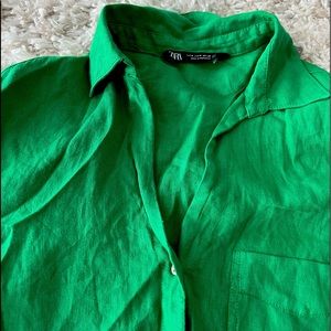 Zara Green Linen Button Down Shirt